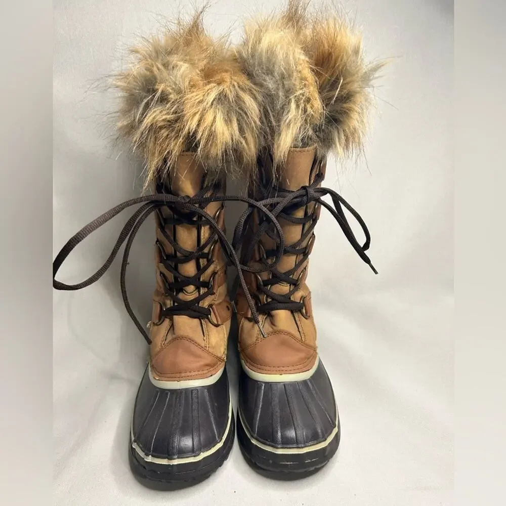 Esprit Edith Tan Faux Fur Lace-Up Winter Boots with Black Duck Sole